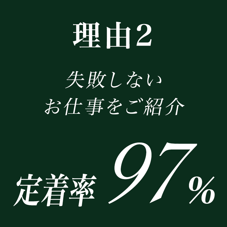 理由2 失敗しないお仕事をご紹介 定着率95%